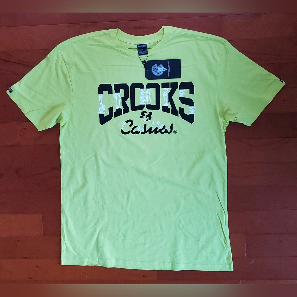 Crooks & Castles Men's Lime Green Bones T-Shirt Size Large